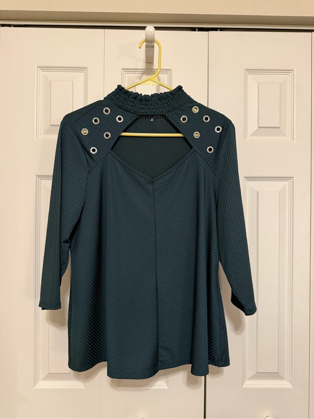 Belldini Teal Cold-Shoulder Top with Grommet Details